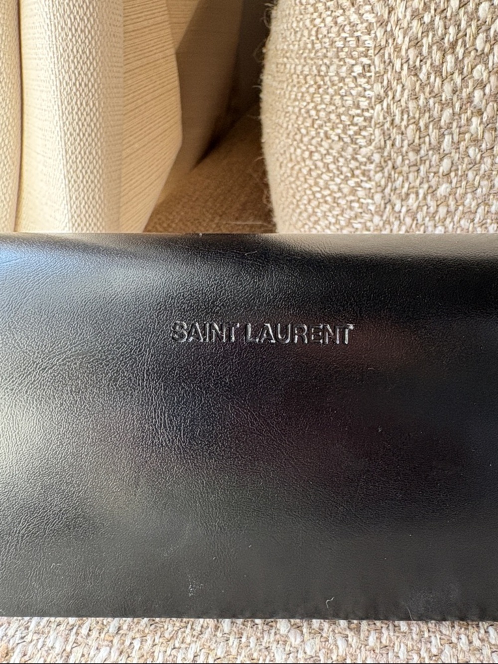 Saint Laurent Black Leather Sunglass Case With Embossed Logo